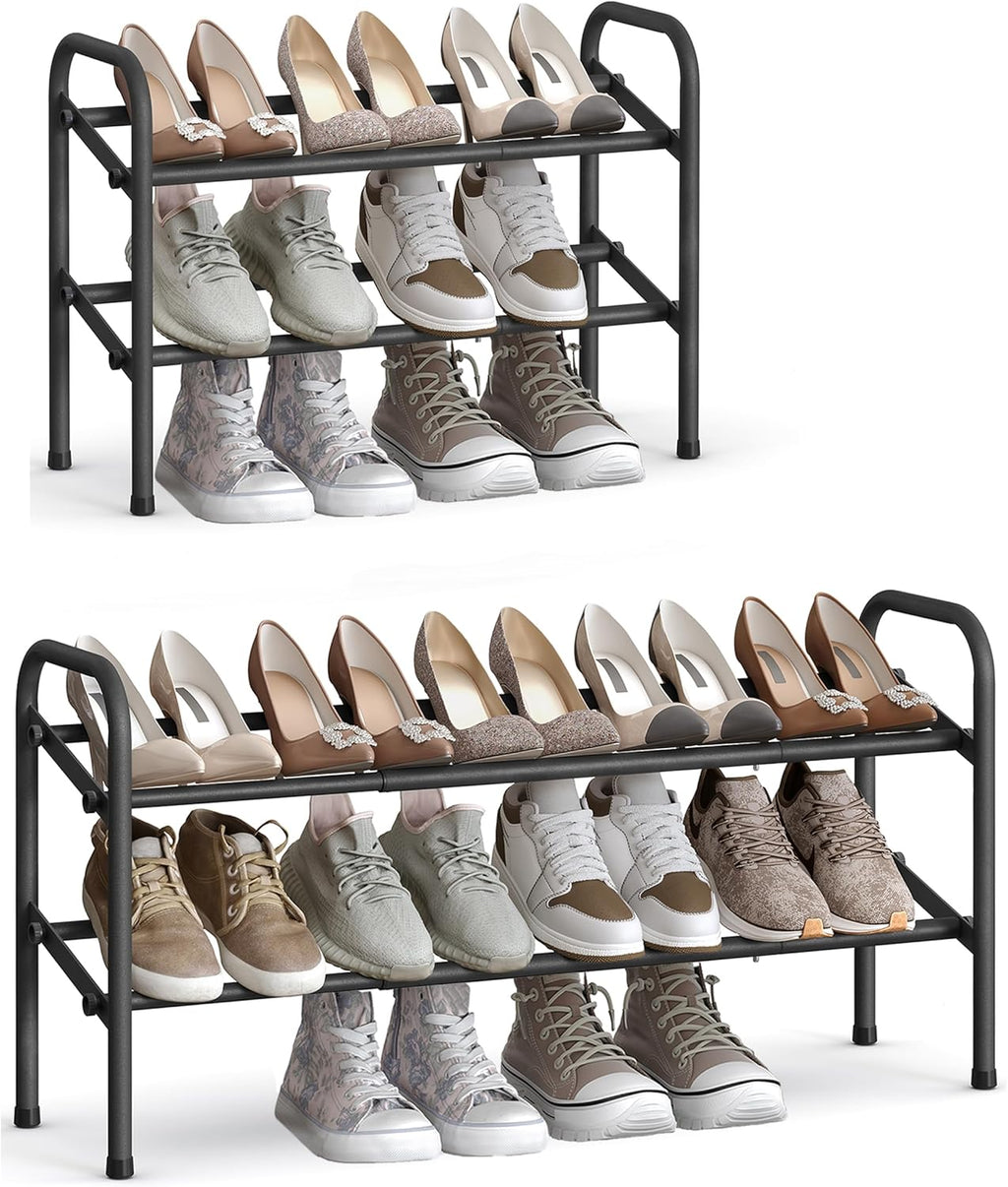 SONGMICS Expandable Shoe Rack - Adjustable 2-Tier Organizer for 15 Pairs - Metal Storage Solution in Ink Black