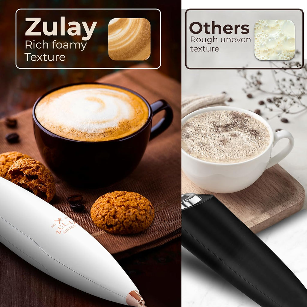 Zulay Kitchen Tornado Triple Whisk Milk Frother - Handheld Foam Maker for Coffee & Lattes - Gold Rose with 4 Duracell Batteries