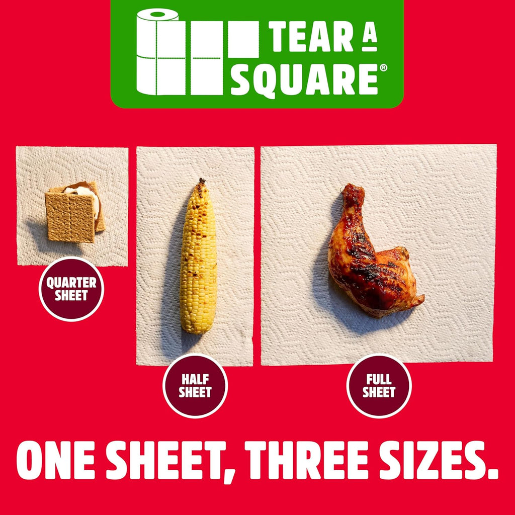 Brawny 3-Ply Tear-A-Square Paper Towels - Strong & Absorbent | 2 Double Rolls (4 Regular Rolls)