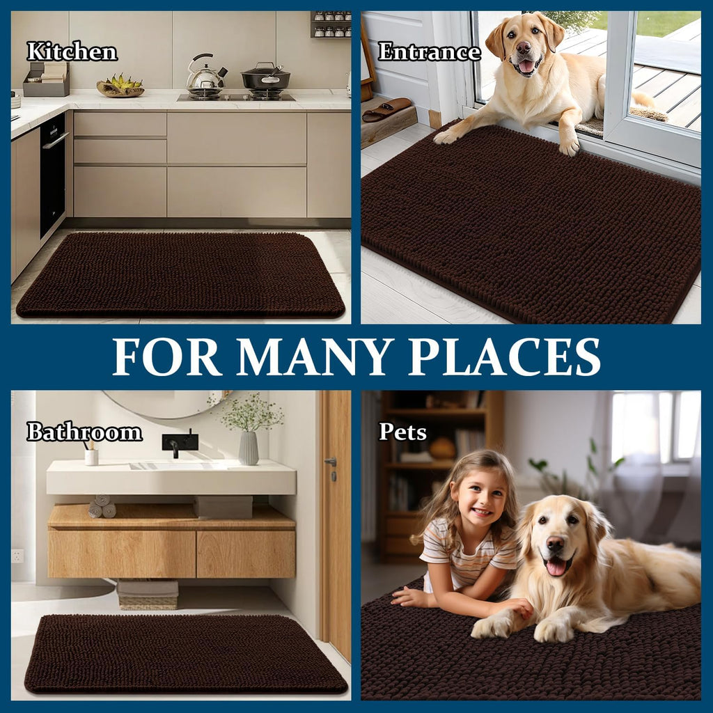 OLANLY Dog Door Mat - Absorbent Non-Slip Mud Mat for Dogs | Quick Dry Chenille, 54x24, Brown