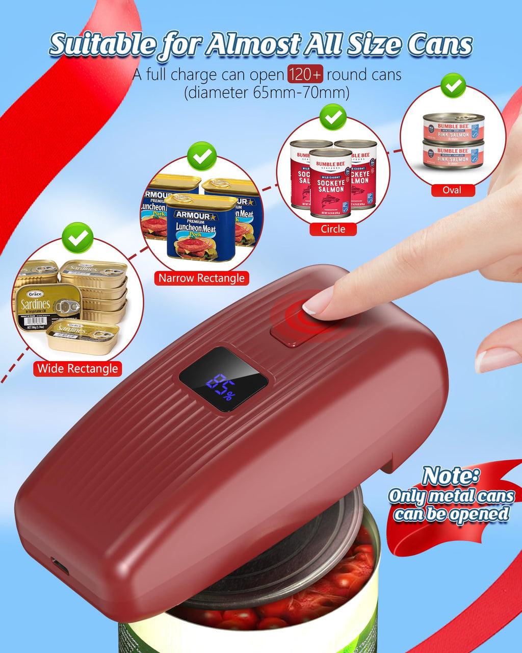 HuiJuKeJi Countertop Electric Can Opener, Rechargeable Automatic Can Opener LED Display Fit Almost Sizes, One-Touch Can Opener Electric Kitchen Gadget for Seniors Smooth Edge, Food Safety Camping