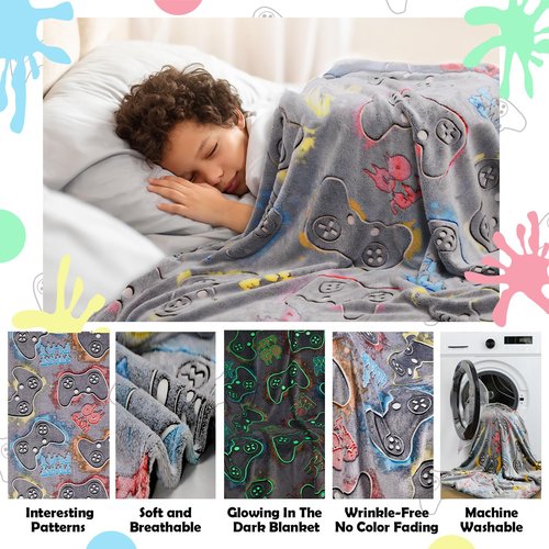 Glow in The Dark Gaming Blanket 60"x80" Gamer Controller Throw Blanket, Valentines Day Gift Gaming Gifts Toys for Kids Teen Son Boys, Soft Gaming Blanket Gamepad Presents Game Decor Blankets