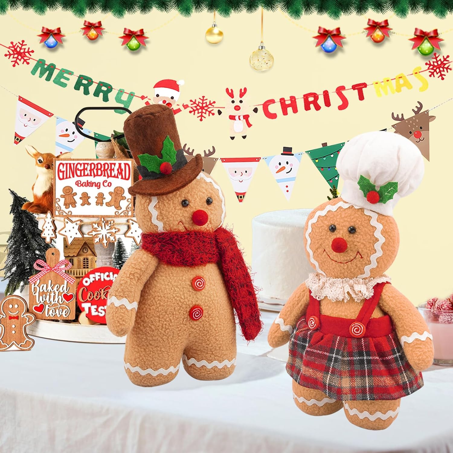 Regine Switzerland Gingerbread Plush Ornaments - 12.6-Inch Stuffed Animal Christmas Decor Gift Set (2-Pack)