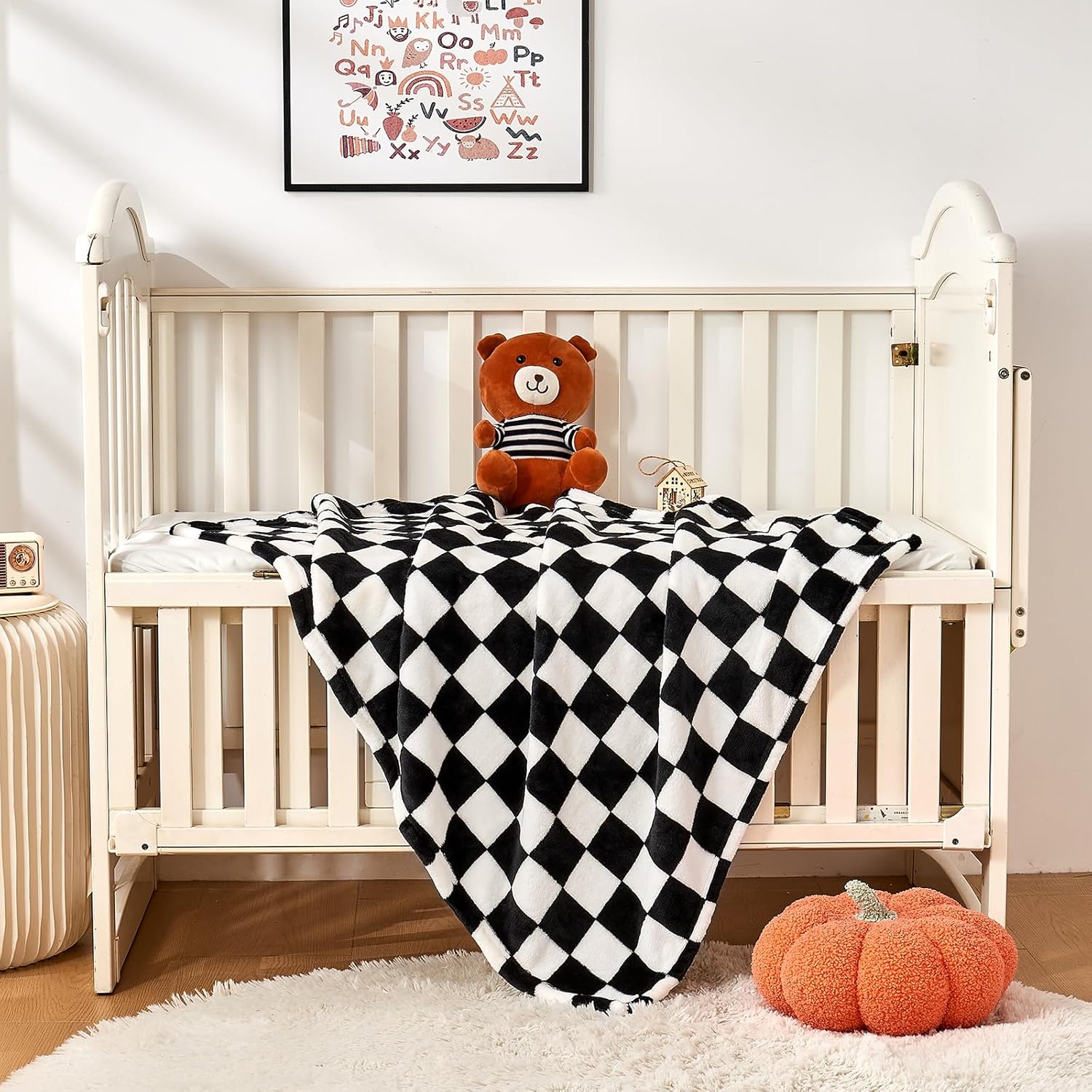 Yurhap Checkered Baby Blanket - Ultra Soft Fleece Receiving Blanket for Infants | 30"x40", Black