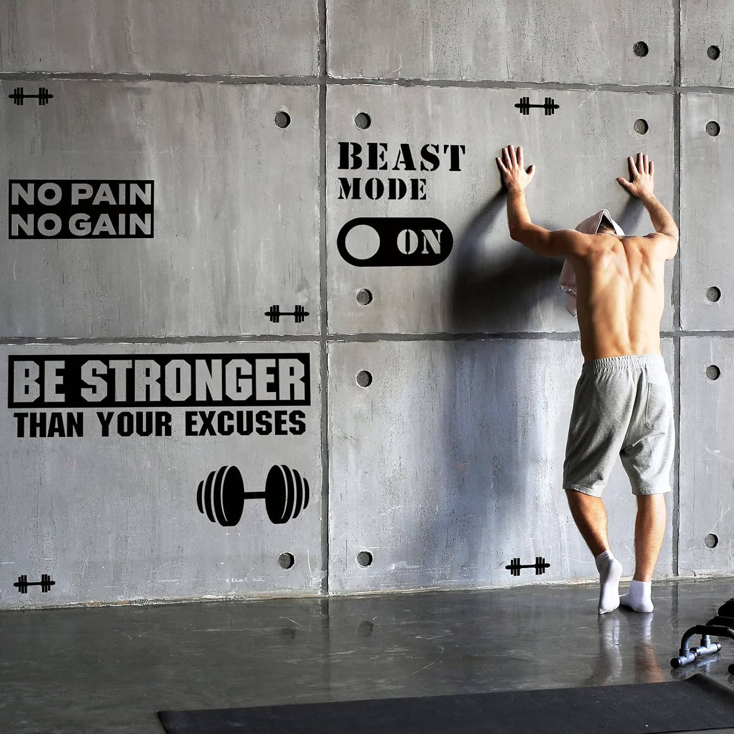 Zonon Gym Wall Decal Set - Inspirational Quotes for Fitness | "Be Stronger Than Your Excuses" Design