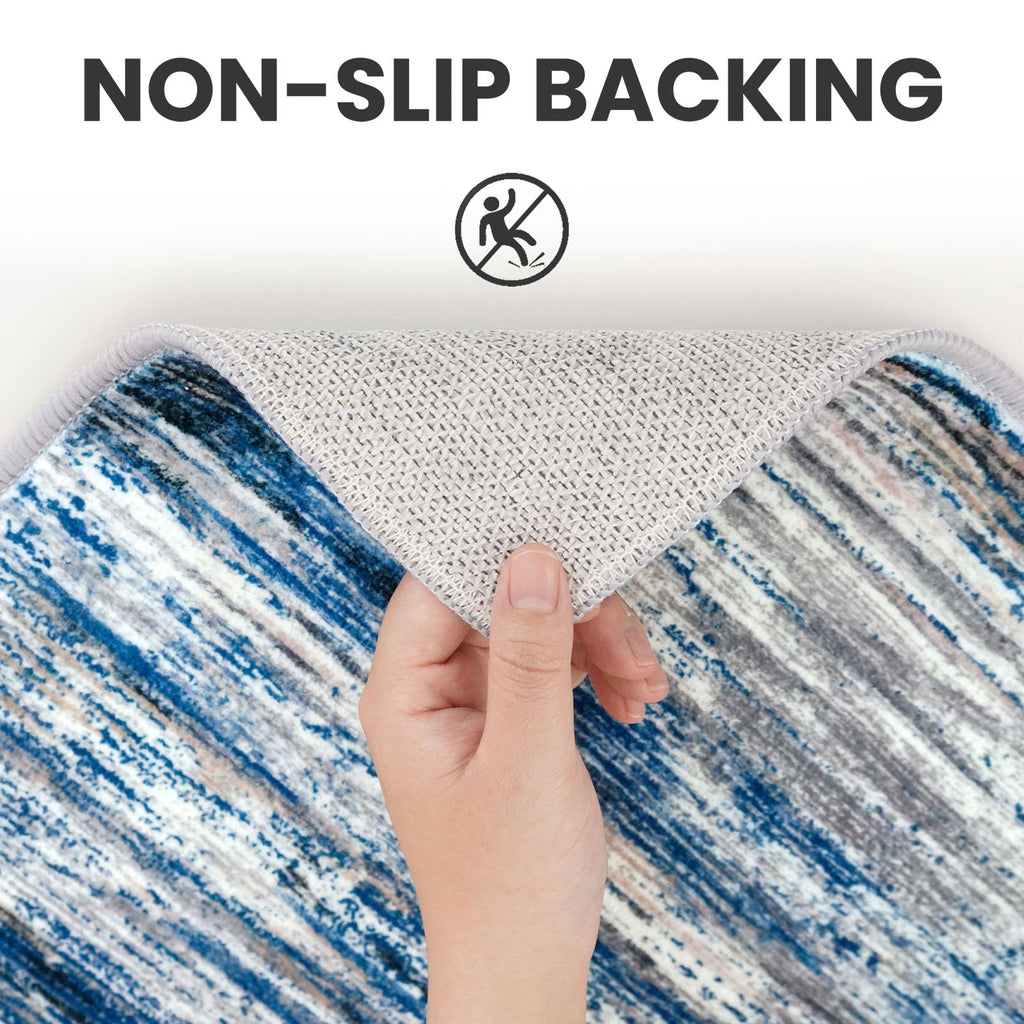 SIILOOM 5x7 Modern Abstract Area Rug for Bedroom, Navy Blue Gray Neutral Multi Large Super Soft Washable Rug with Slip-Resistant, Non-Shedding Rugs Indoor Door Mat for Home Décor
