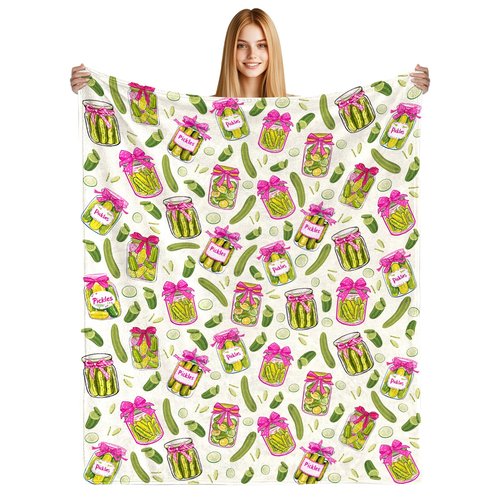Pickle Gifts Blanket - 50 x 60 Inch Cozy Blankets Pickled Cucumber Throw Blanket for Girls, Soft Flannel Blankets for Bed Couch, Kimchi Sofa Stuff Decor for Women, Gift for Pickles Lover