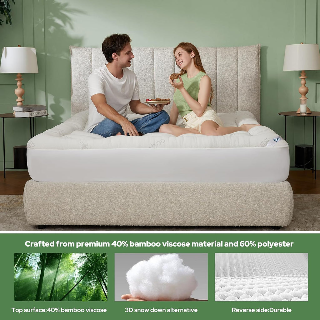 BEDLORE Twin Mattress Topper - Soft Bamboo Viscose Pillow Top for 6-15 Inch Mattresses | Breathable Comfort & Back Pain Relief