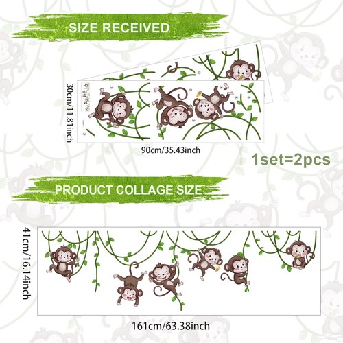 Jungle Monkey Wall Decals,Jungle Animals Monkey Vine Leaves Wall Stickers,Zoo Decoration Stickers,for Kids Baby Boys Room Nursery Bedroom Playroom Home Decoration.