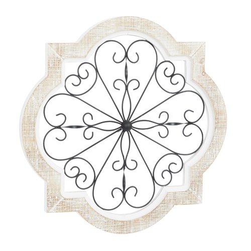 Deco 79 Wooden Scroll Home Wall Decor Wall Sculpture with Metal Scroll Work, Wall Art 22" x 1" x 22", White