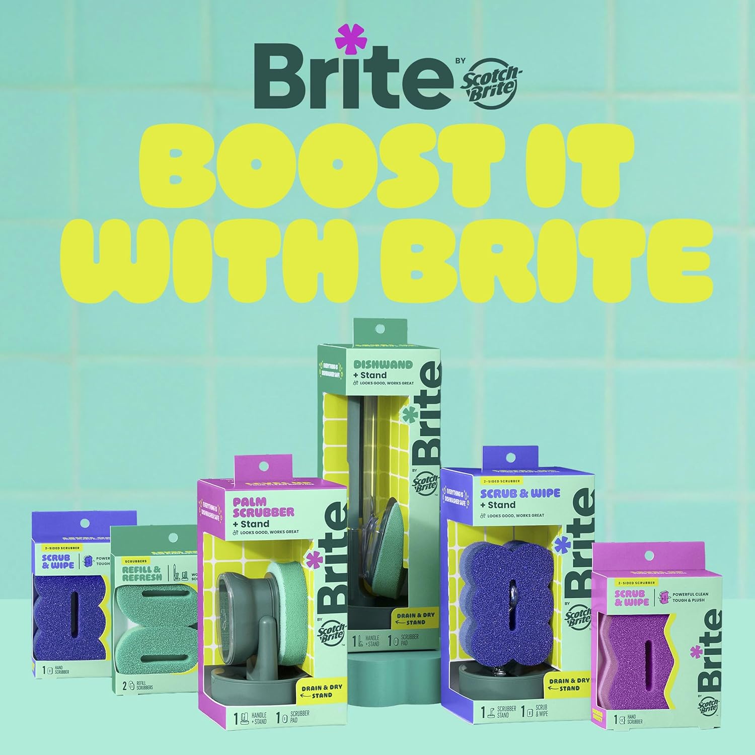 Scotch-Brite 2-Sided Scrub & Wipe Sponges - Midnight Mode, 6 Pack for Effective Kitchen Cleaning