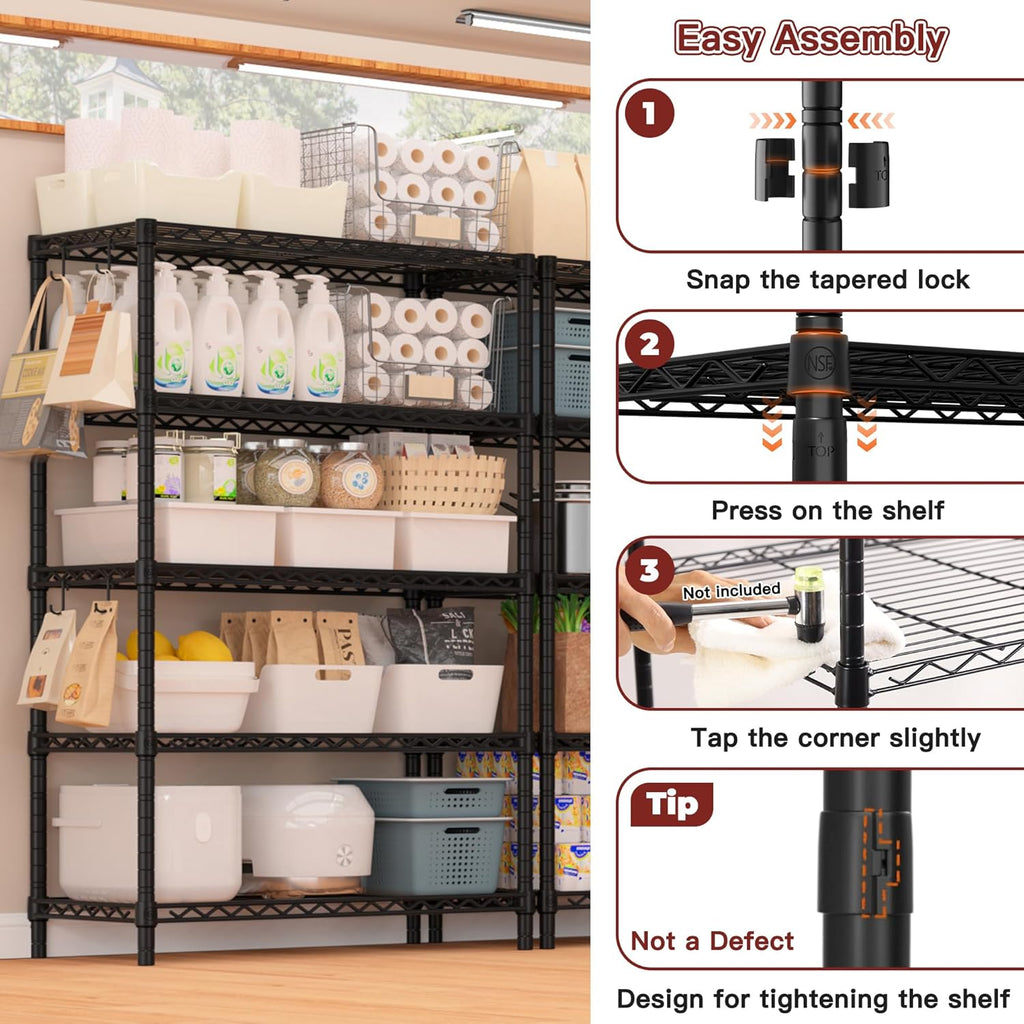 PrimeZone Wire Metal Storage Shelves - Heavy Duty 5-Tier Adjustable Garage Organizer Rack | NSF-Certified, 35.5" W x 14" D x 72" H, Black