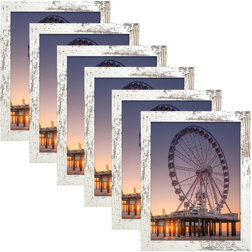 BESCRCL 8x10 Picture Frame Set of 6 High Definition Glass, Photo Frame for Wall or Tabletop, Engineered Wood, Distressed White