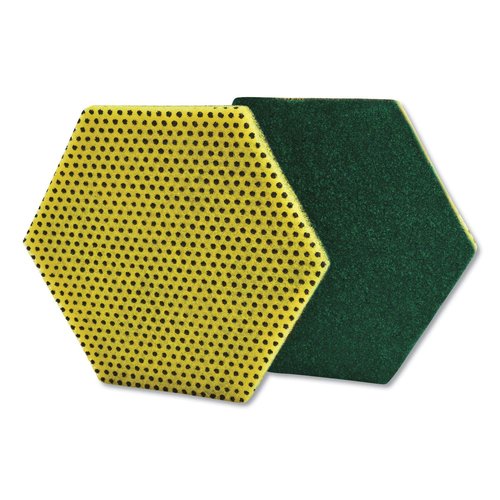 Scotch-Brite 96HEX Dual Purpose Scour Pad – 5" x 5", Gray/Yellow, 15-Pack, Heavy-Duty Scrubbing with Ergonomic Hexagon Shape