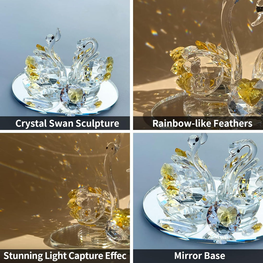 Skiennix Handcrafted Crystal Swan Figurine - Elegant Decorative Glass Sculpture for Home & Gifts (Golden)