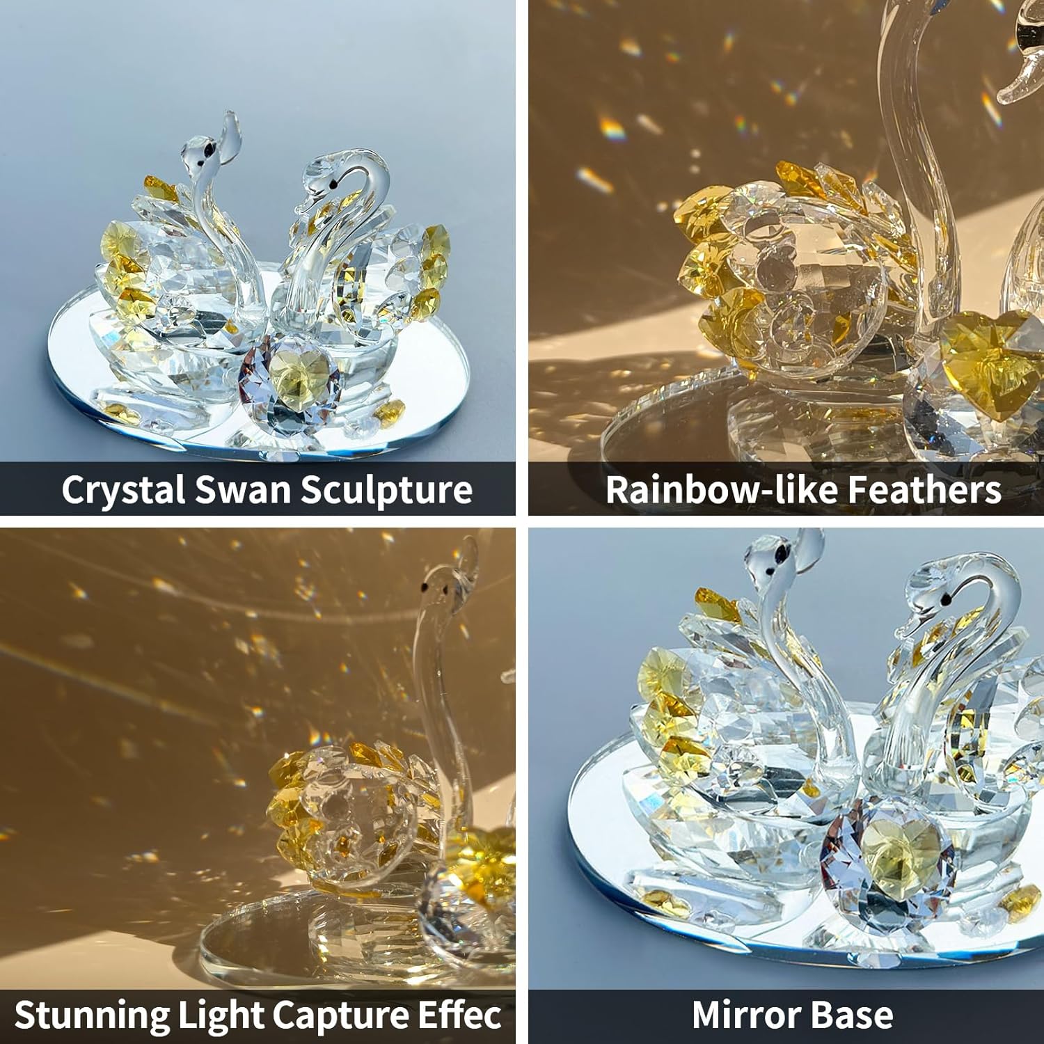 Skiennix Handcrafted Crystal Swan Figurine - Elegant Decorative Glass Sculpture for Home & Gifts (Golden)