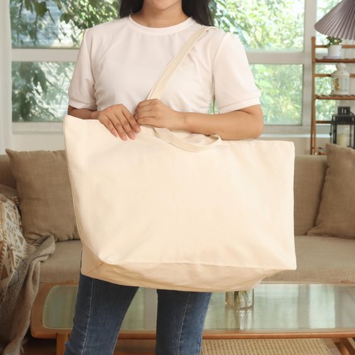 Extra Large Canvas Tote Bag - 27" X 16" X 8" Heavy Duty Reusable Shoulder Bag Personalized Custom Tote for Shopping (6, Beige)