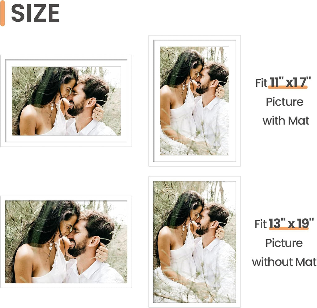 Upsimples 13x19 Picture Frame - Versatile Display for 11x17 or 13x19 Photos | White, 1 Pack
