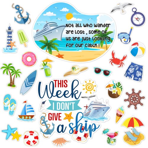 27pcs Cruise Door Magnets Decorations, Summer Funny Ship Door Magnets Sea Navigation Magnetic Stickers Anchor Ship Cabin Decorations for Carnival Cruise Refrigerator Car Door