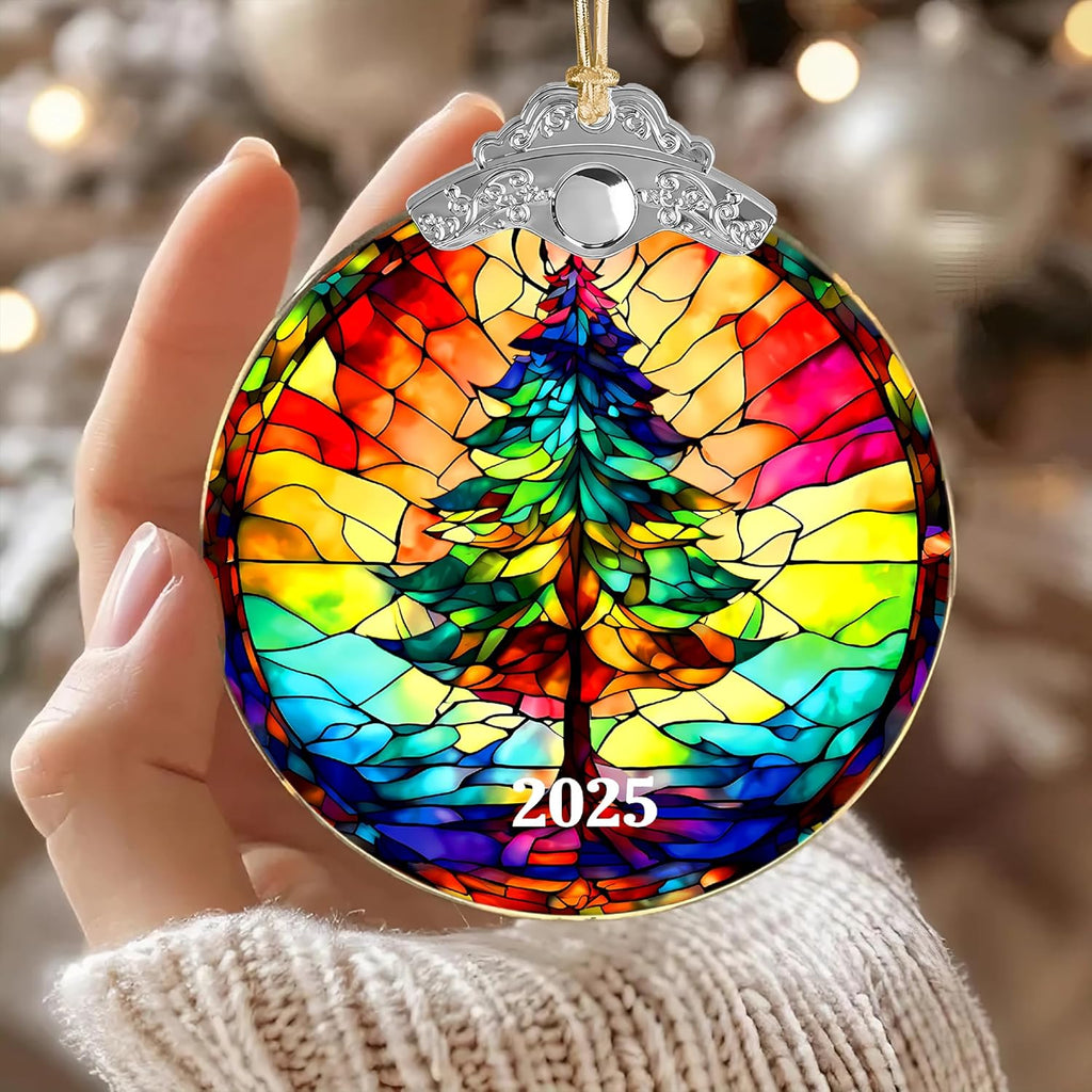 Stained Glass Effections Christmas Ornament - 2D Acrylic Art for Tree Decor | Perfect White Elephant Gift