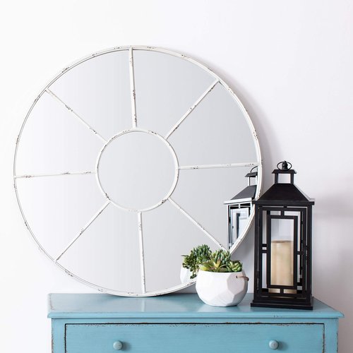 SAFAVIEH Home Jonelle Distressed Round White 36-inch Decorative Accent Mirror