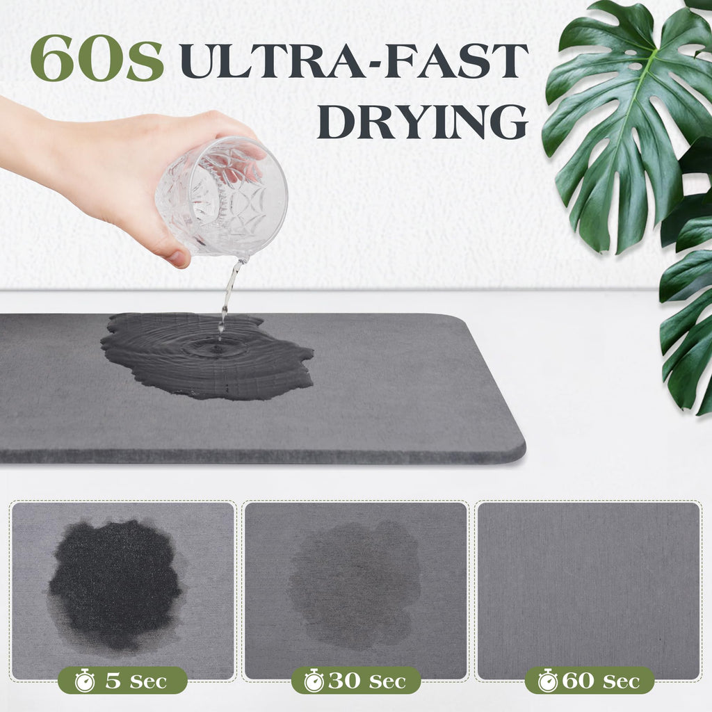 AOTASO 2 Pcs Dish Drying Mats for Kitchen Counter Set 12 x16 inch Diatomaceous Earth Stone Drying Mat Heat Resistant Super Absorbent Mat Marble White