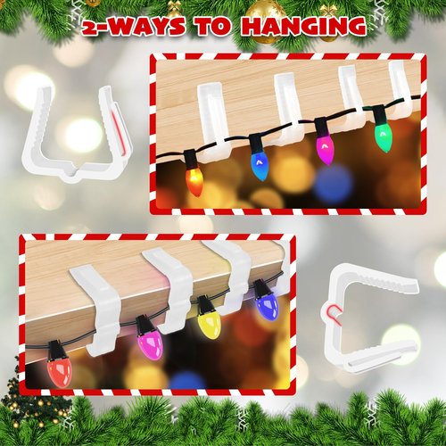 Christmas Light Hanger Clips for Fascia Board, Deck Banister, Roof Gutter, Fence, Eave Decoration - Plastic Holiday Clips (50 PCS, 1 5/8")