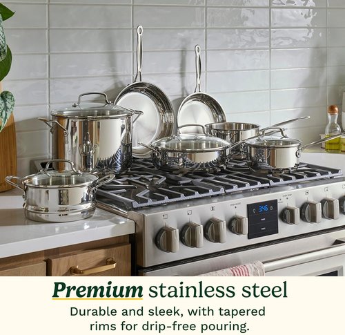 Cuisinart Chef’s Classic 11-Piece Stainless Steel Cookware Set - Induction Compatible, Even Heat Distribution, Dishwasher Safe