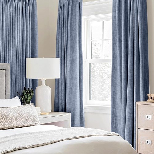 MIULEE Blackout Curtains - 100% Thermal Insulated Linen Texture Drapes | Stone Blue, 52x108 Inch (2 Panels)