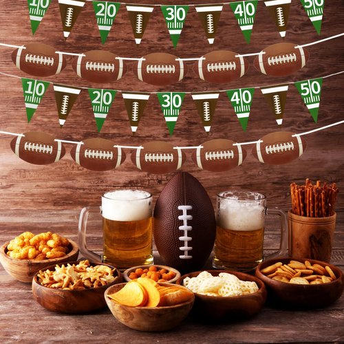 Lukinuo Football Party Banner 4Pcs American Football Pennant Banner Rugby Party Garland Football’s Triangle Banners Flags for Sports Birthday Party Game Day Tailgate Party Supplies