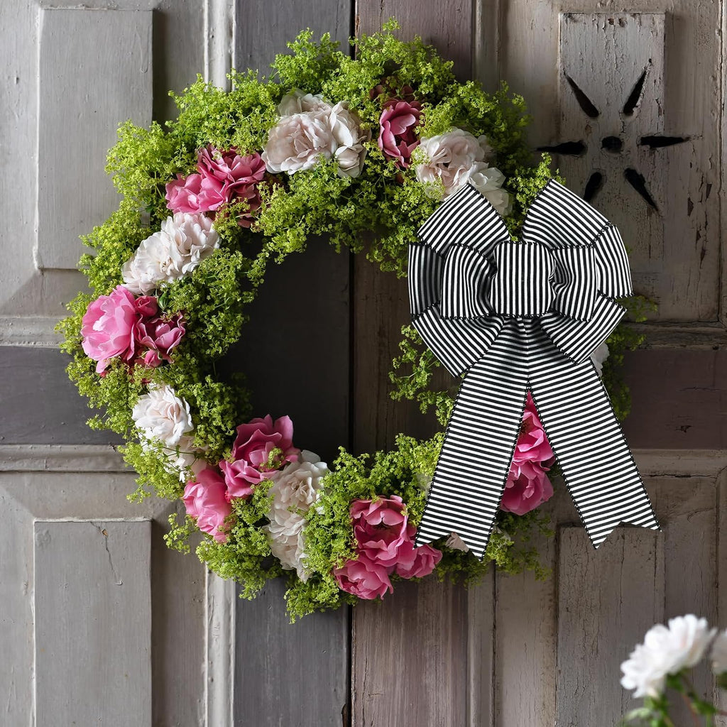 Skiennix 2-Piece Black & White Stripe Wreath Bows - Rustic Burlap Decorative Bows for Indoor/Outdoor Events