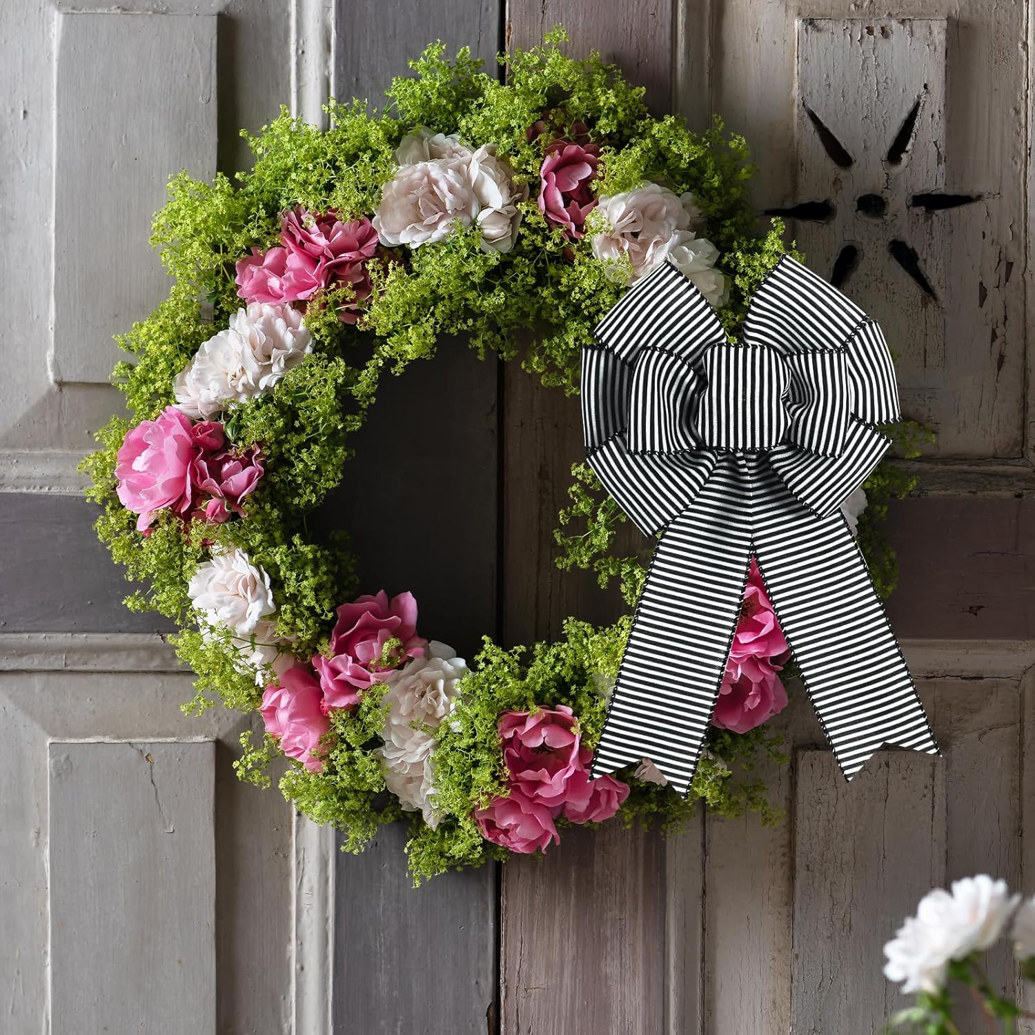 Skiennix 2-Piece Black & White Stripe Wreath Bows - Rustic Burlap Decorative Bows for Indoor/Outdoor Events