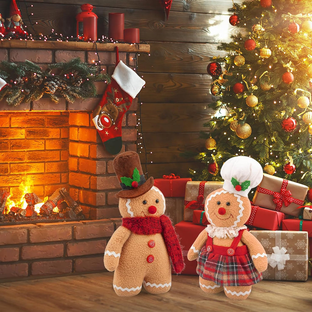 Regine Switzerland Gingerbread Plush Ornaments - 12.6-Inch Stuffed Animal Christmas Decor Gift Set (2-Pack)