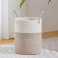 VIPOSCO Large Laundry Hamper - Tall Woven Rope Storage Basket for Blankets, Toys & Clothes | 53L White & Brown