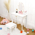 Kids Vanity Set, Pretend Play Girls Vanity Table and Chair Set with Lighted Mirror, Stool, and Wood Makeup Playset, White