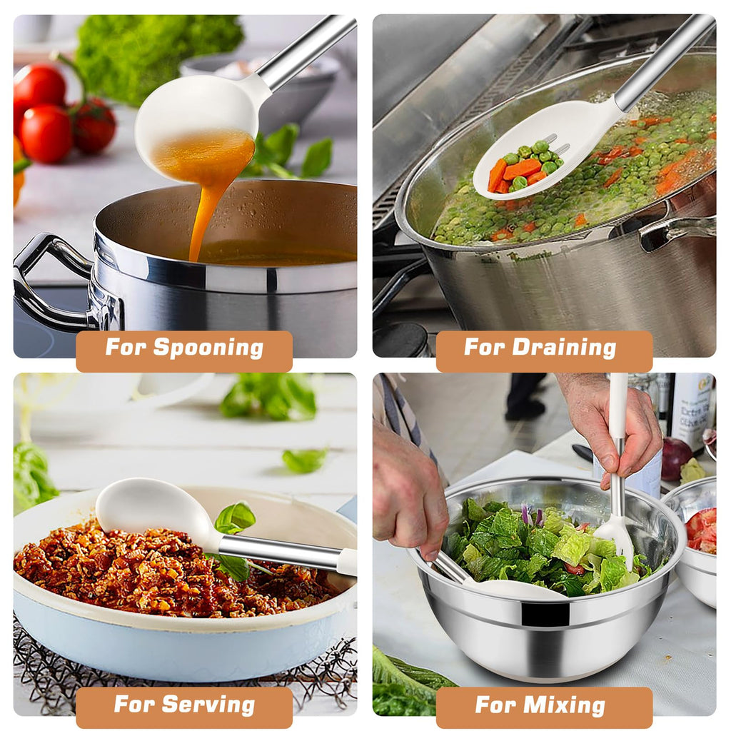 TeamFar Kitchen Utensils, 4 PCS Silicone Cooking Utensils with Stainless Steel Handle, for Nonstick Cookware Frying/Flipping/Draining, Non-toxic & Heat-proof, Non-scratch & Dishwasher Safe