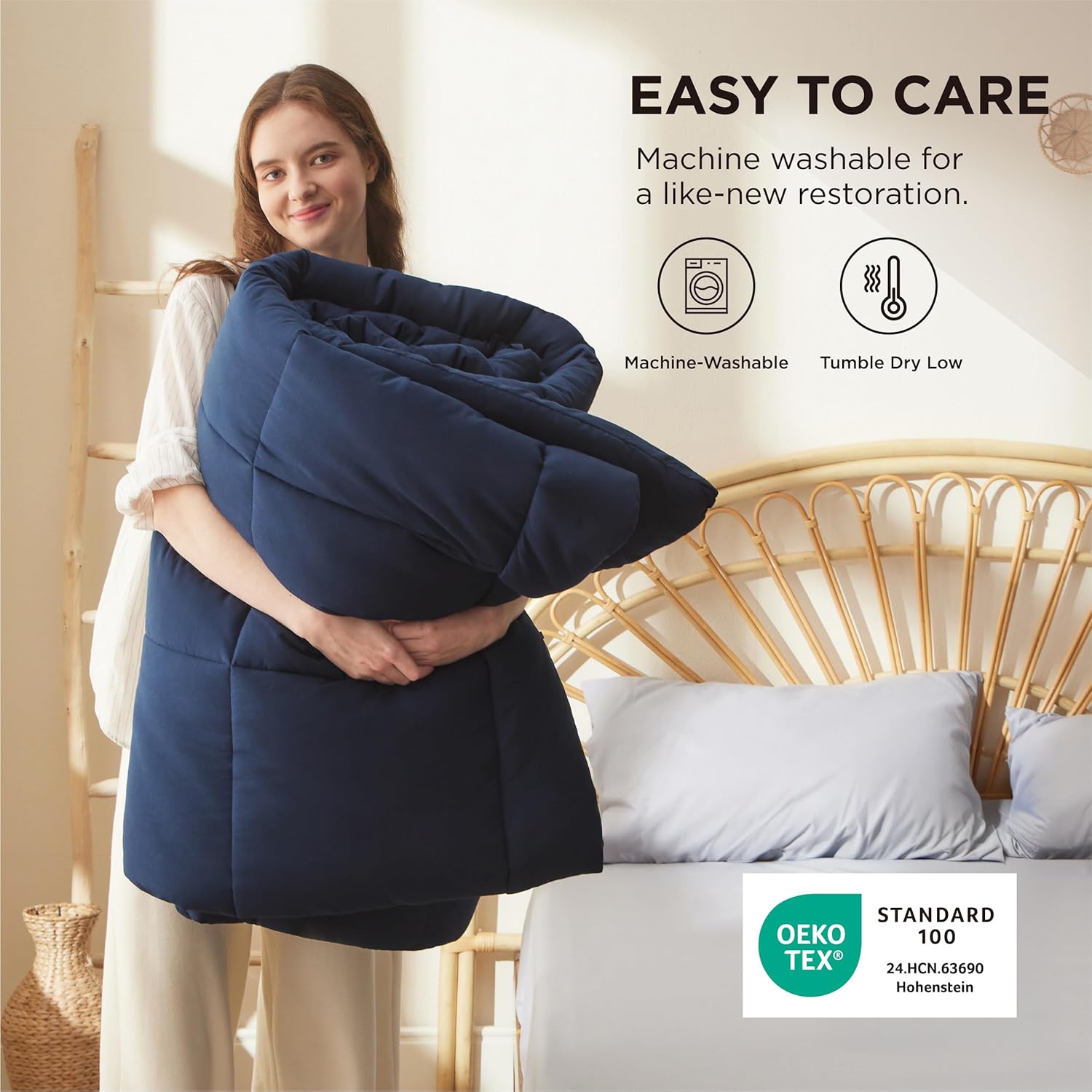 Bedsure Comforter Duvet Insert - All-Season Quilted Queen Size Down Alternative Bedding, Navy Blue 88 x 88 Inches