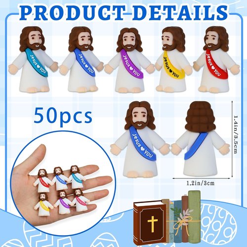 Bamamon Mini Jesus Figurines - 50 Pcs Bulk Easter Toys for Sunday School & Baptism Gifts