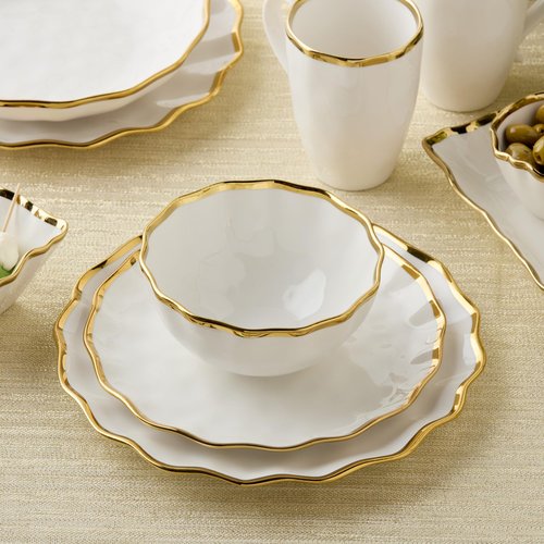 Regency Gold 16-Piece Dinnerware Set – Elegant Gold Rimmed Porcelain Plates, Bowls & Mugs – Service for 4 – Sophisticated Dining Set for Everyday Meals, Holiday Gatherings & Wedding Gifts
