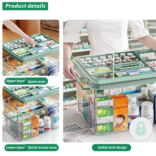 NZYNZY15qt Clear Medicine Organizer Storage Box with Tray, Plastic First Aid Box Empty, Medicine Caddy with Lids Handles,Thickened Medicine Container Chest, Multipurpose Medical Case
