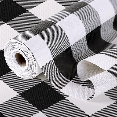 Shelf Drawer Liner for Kitchen Cabinets Non-Adhesive Non-Slip, Hide Stains & Scratches, Strong Grip Thickened Gingham Cabinet Liners for Shelves, Dresser, Cupboard, Pantry, Black/White, 23.6In x 30FT