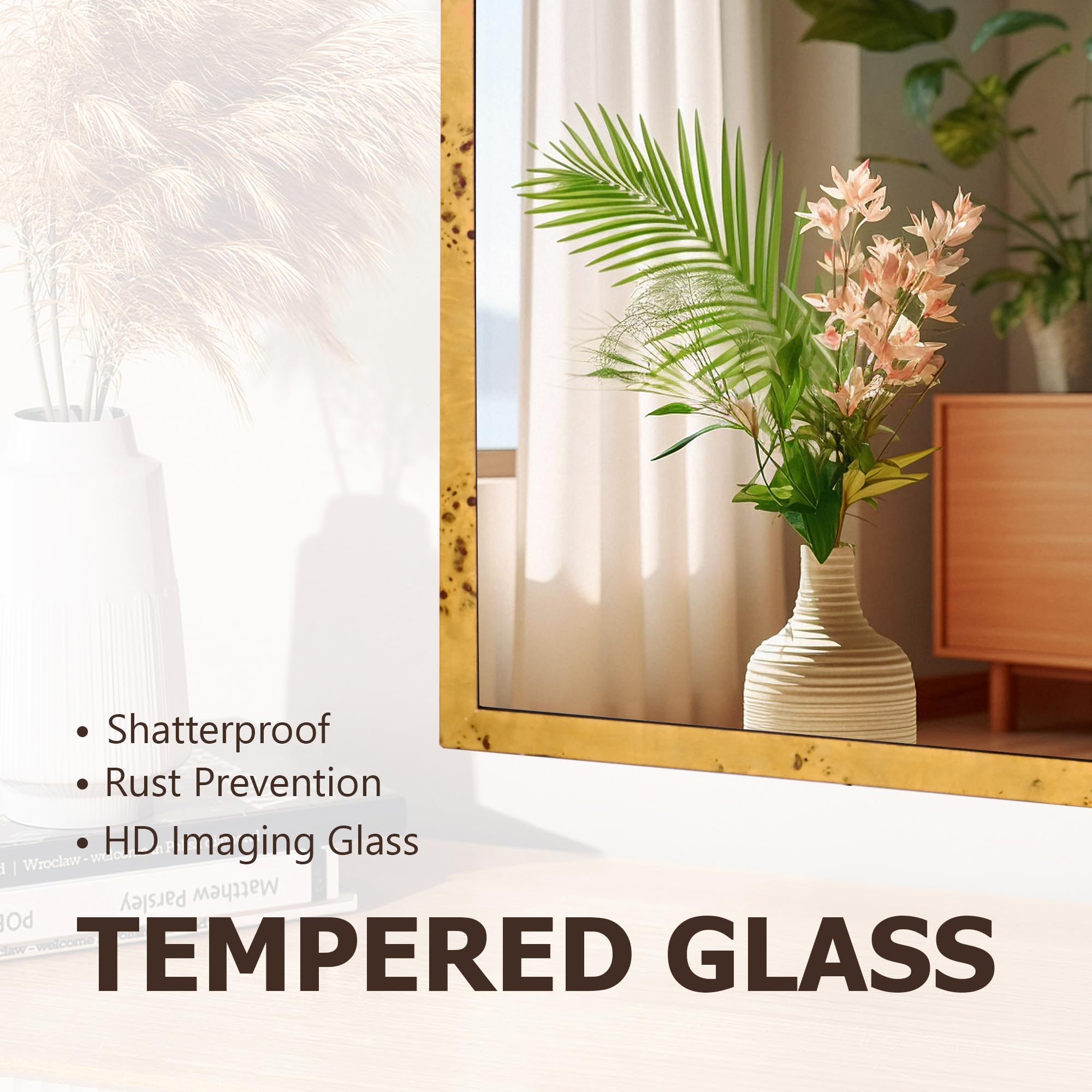 DUQIMO Wood Mirrors for Bathroom Over Sink 20x30 Inch, Rustic Wooden Framed Vanity Wall Mirror with Tempered Glass Farmhouse Bathroom & Entryway Decor