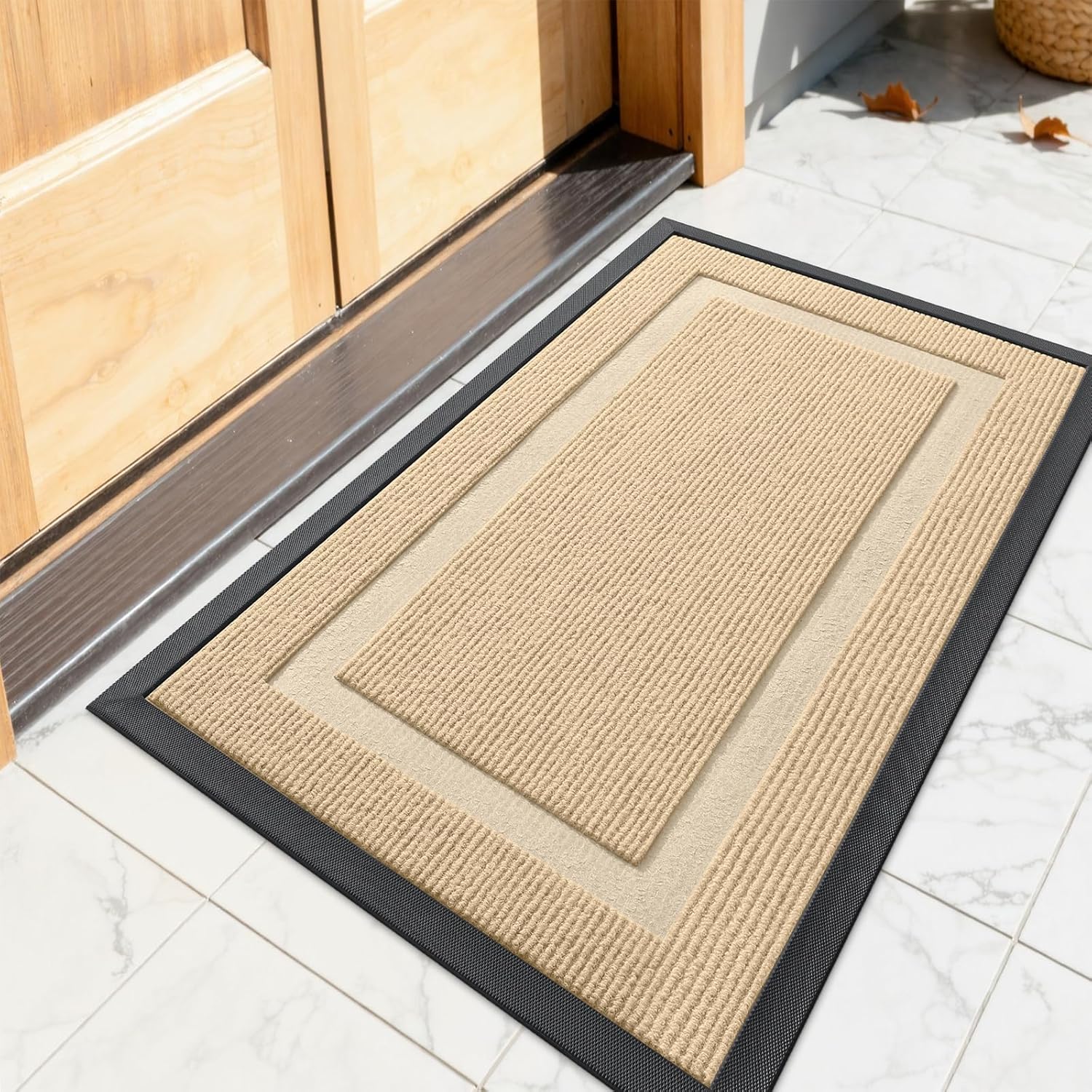 OLANLY Waterproof Front Door Mat | All-Season Indoor Outdoor Doormat, Easy Clean, 23.5"x15.5", Beige