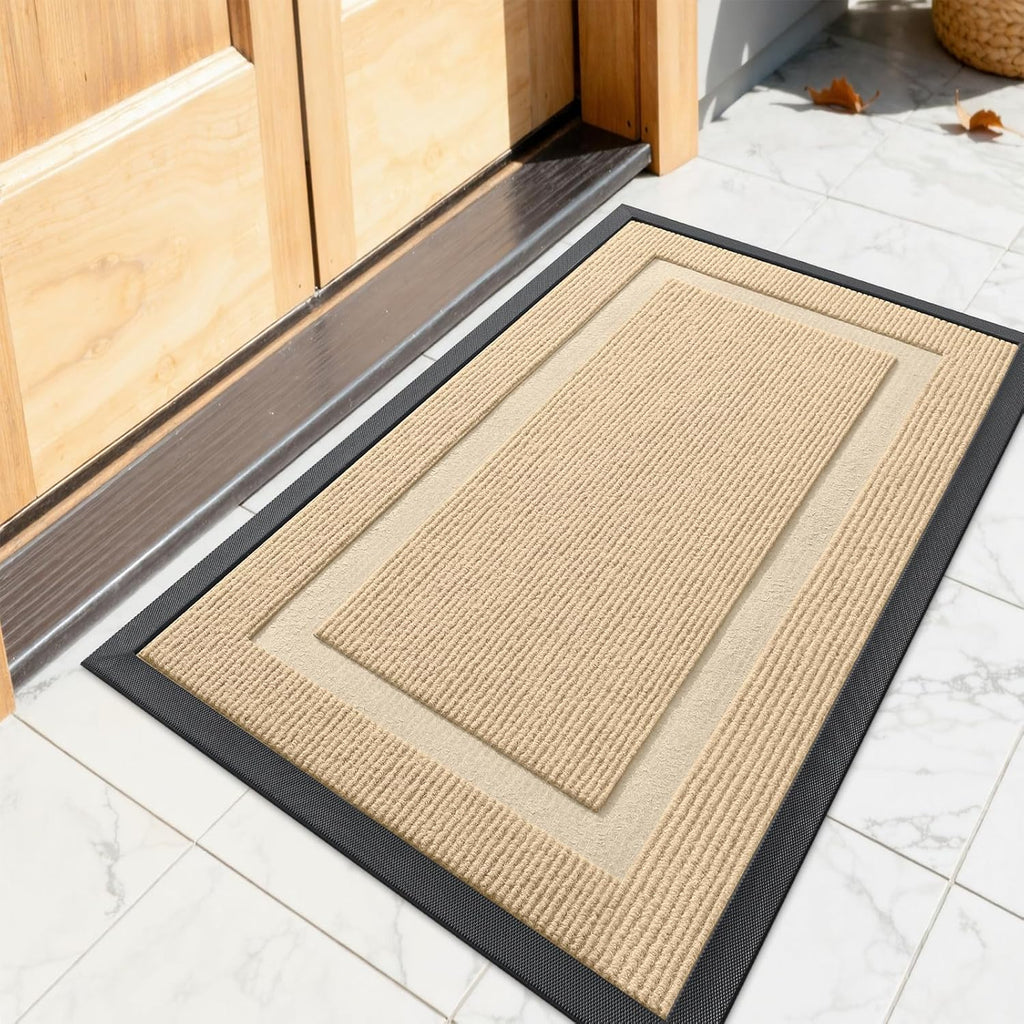 OLANLY Waterproof Front Door Mat - All-Season Indoor/Outdoor Doormat, Sturdy Natural Rubber, 23.5x15.5, Beige