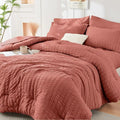 HYMOKEGE Coral California King Comforter Set - 7-Piece All-Season Luxury Bedding Set | Includes Comforter, Sheets & Pillowcases