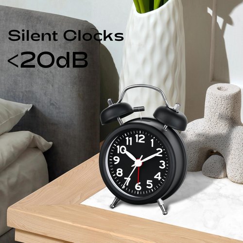 AKCISOT Loud Alarm Clock for Heavy Deep Sleepers,3 Inches Analog Metal Twin Bell Clocks Battery Operated with Backlight for Bedroom Bseide, Old Fashioned for Desk Home Decoration (Black)