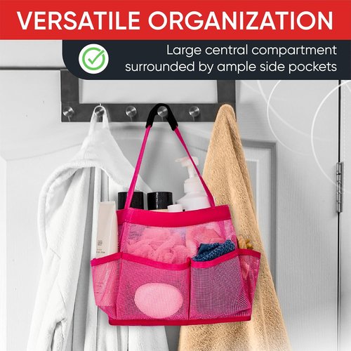 Masirs Shower Caddy - 9 Pocket Portable Organizer Tote for Travel & Gym - Collapsible Pink Bag for Toiletries