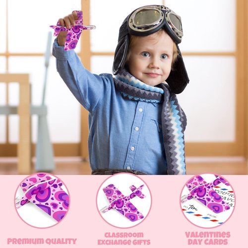 Gerigity Valentines Day Cards for Kids - 28 Pack Airplane Valentines Day Cards for Kids with Foam Airplanes, Valentines Gifts, Perfect School and Classroom Valentines Exchange Gifts