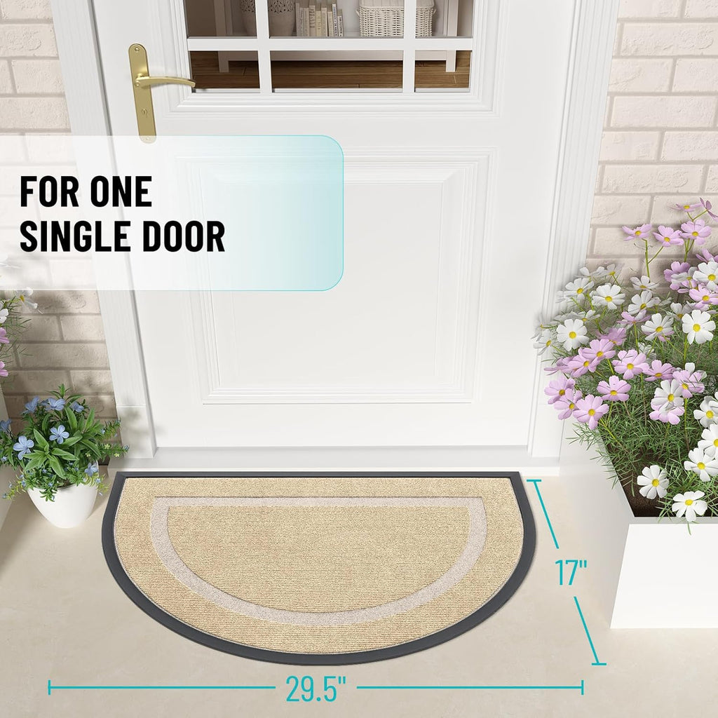 OLANLY Half Circle Door Mat - Waterproof All-Season Indoor/Outdoor Doormat, Easy Clean, 29.5x17, Beige