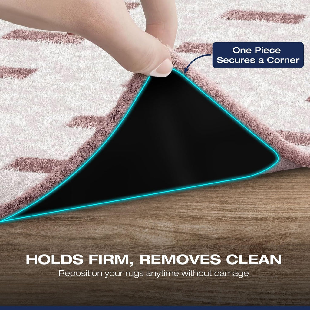 Reusable Rug Grippers - 12 Non-Slip Pads for Area Rugs | Double-Sided Adhesive Carpet Tape for Hardwood & Tile